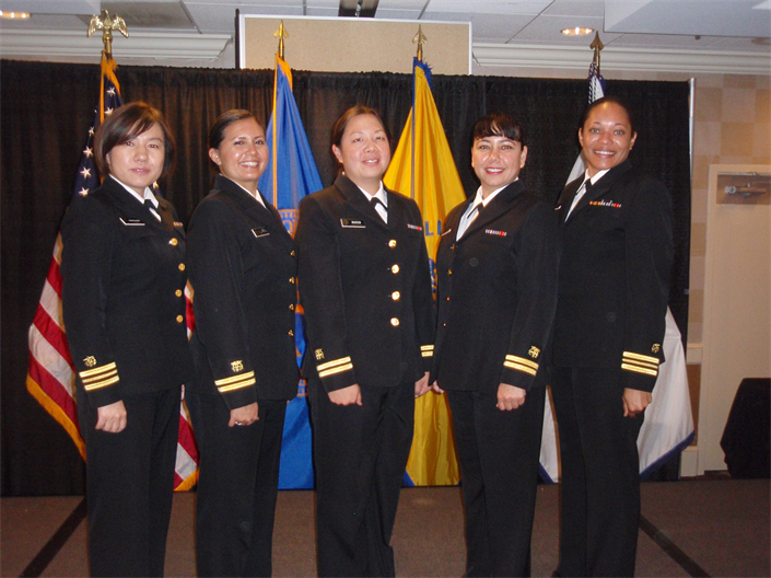 OBC Class 53 (May 2012) From left to right: LCDR Ruiqing Pamboukian, LT Sara Villarreal, LT Julia Zucco, LT Melissa Masonet-Gonzalez, and LCDR Charlene Sydnor