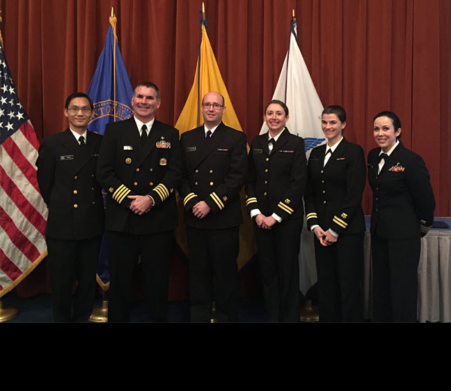 OBC Class 85 (Feb 2016) From left to right: LCDR Eric Zhou, CAPT Martin Sanders, OBC Graduates LT Bradley Goodwin, LT Mary Puckett, and LT Virginia Bowen, and CDR Ingrid Pauli