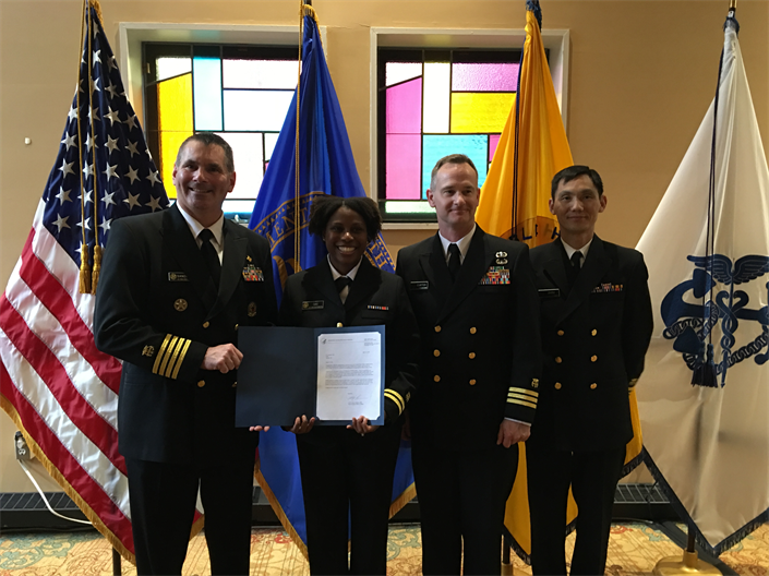OBC Class 88 (May 2016) From left to right: CAPT Martin Sanders, OBC Graduate LT Tanesha Tutt, CDR Mark Clayton and LCDR Eric Zhou