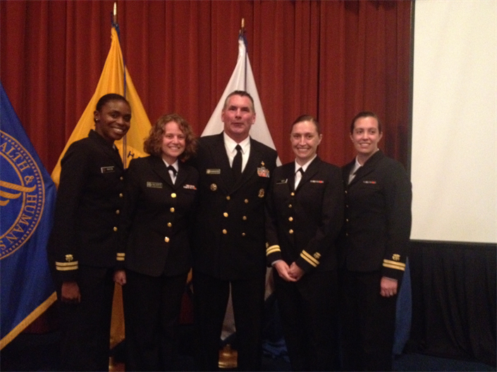 OBC Class 89 (Jun 2016) From left to right:OBC Graduates LT Iman Martin and LT Colleen Scott, CAPT Martin Sanders, and OBC Graduates LT Alaine Knipes, and LT Julie O'Donnell